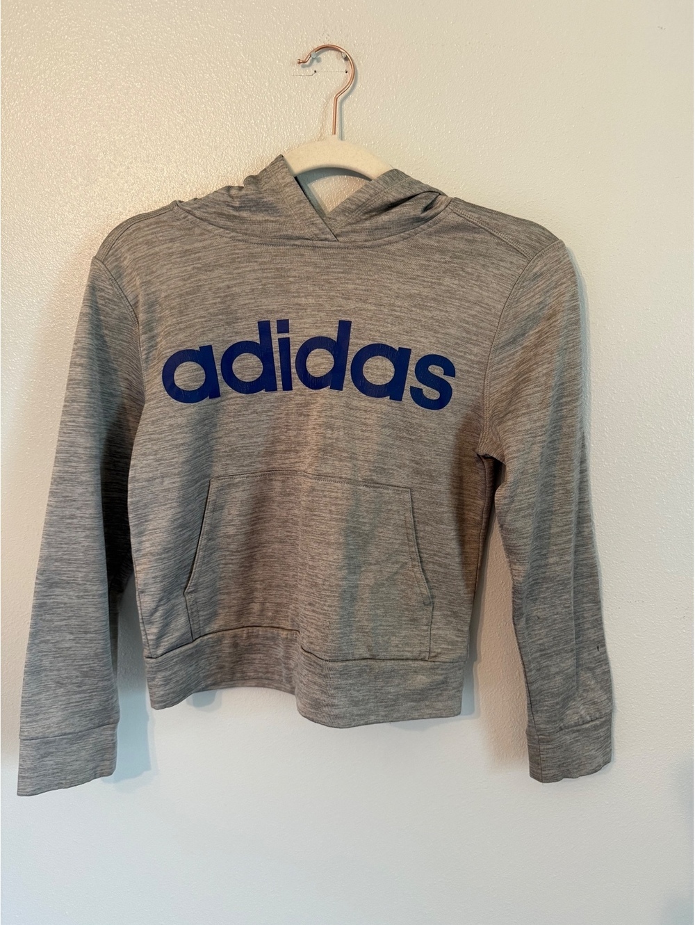 adidas Boys Gray Hooded Pullover Sweatshirt Size S (8)